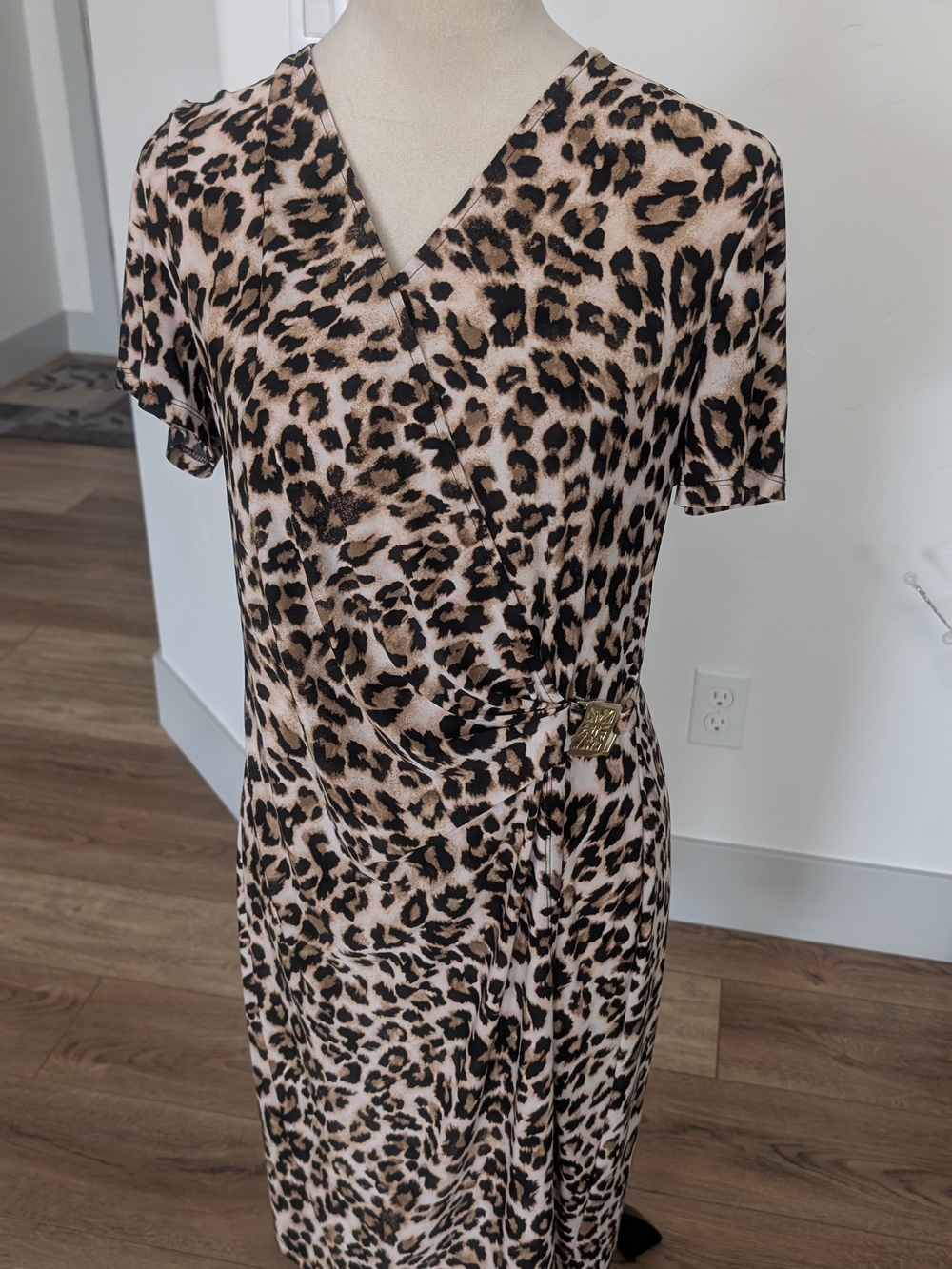 Ann Taylor Leopard Print Midi Dress in Beige and Black